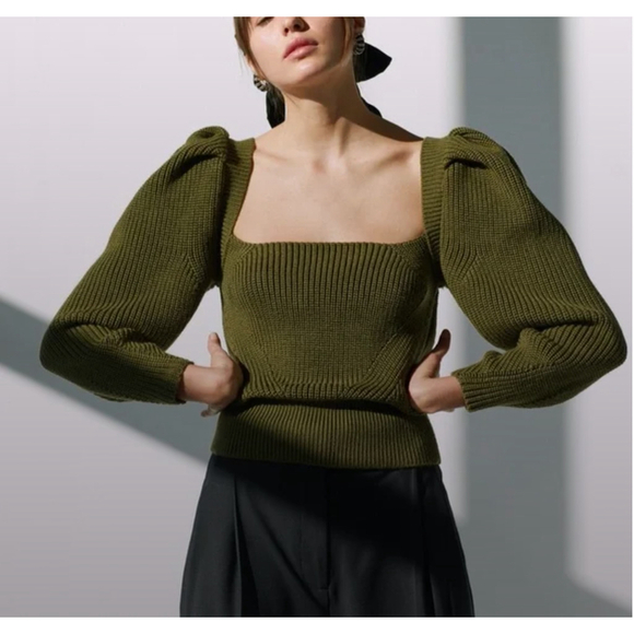 Anna October Sweaters - Anna October Rachel Sweater – Grey – Puffed Sleeve – Wool Blend – Size M